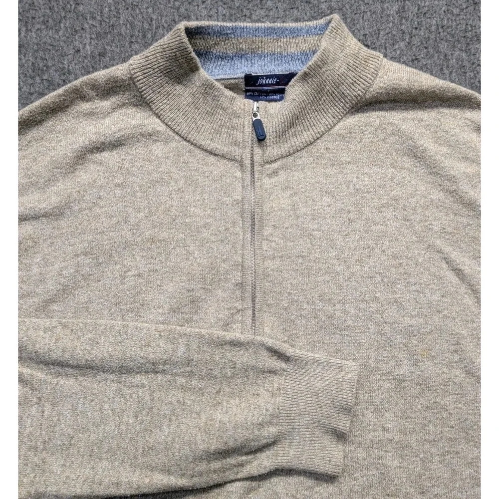 Johnnie O Mens Quarter Zip Pullover Sweater Light Tan Marled Knit Size L - Picture 1 of 10